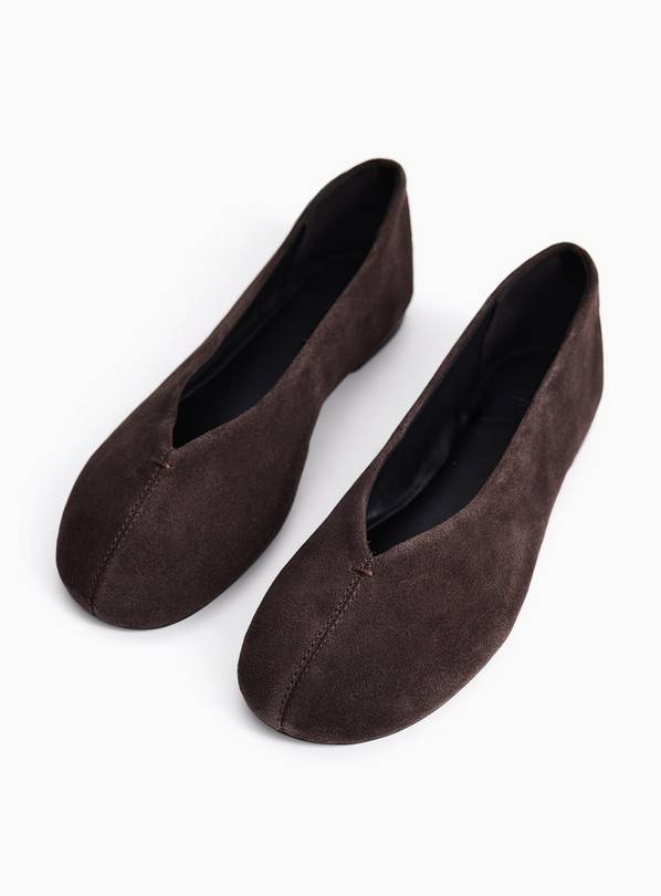 Brown Faux Suede Swung Toe Ballerina Shoes 7